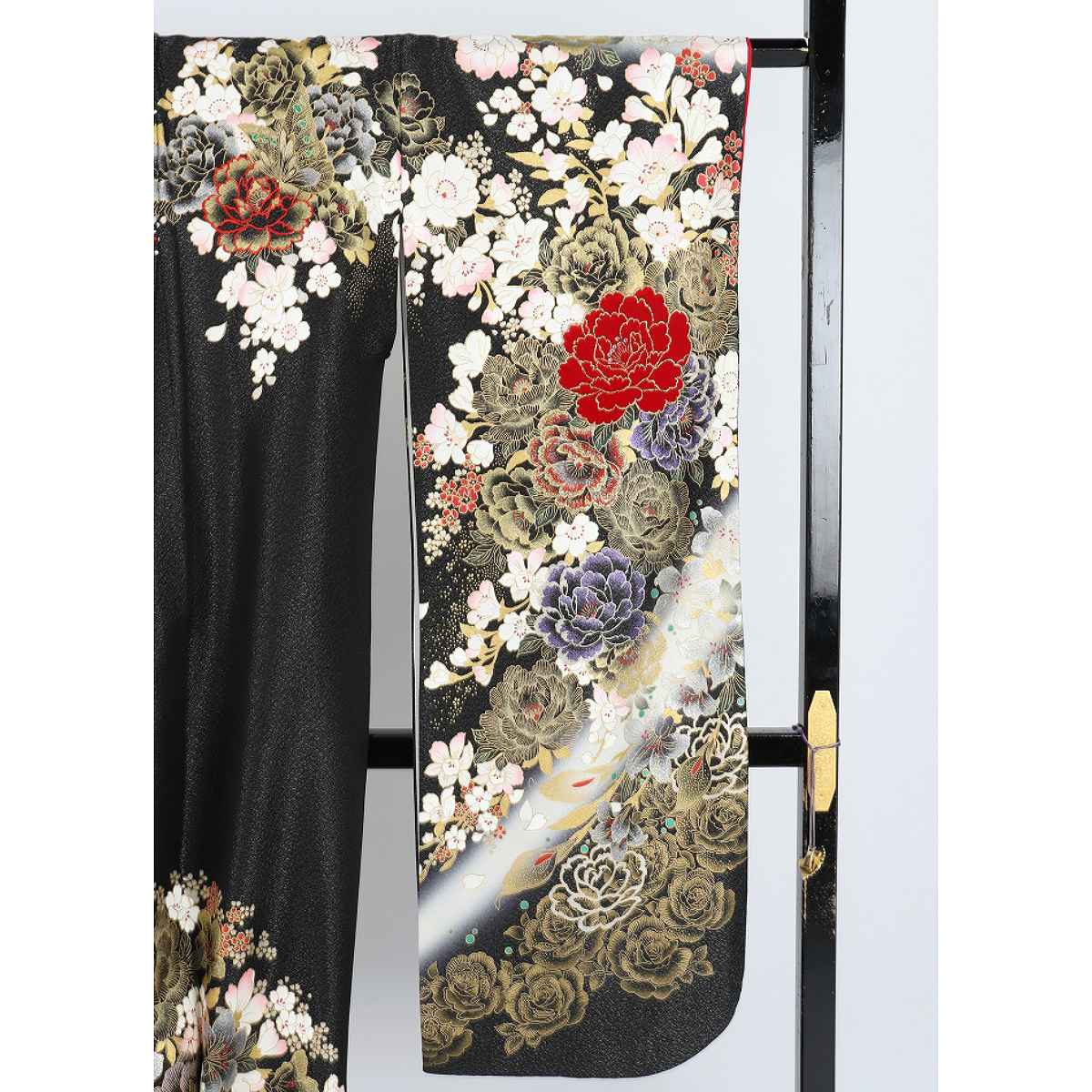 振袖 レンタル 黒 【Mサイズ 黒金ラメバラ刺繍蝶 桂由美】 振袖