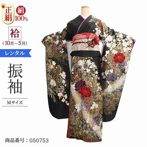 振袖 レンタル 黒 【Mサイズ 黒金ラメバラ刺繍蝶 桂由美】 振袖 レンタル 成人式 シンプル 結婚式 レトロ かっこいい 【レンタル】 大正ロマン 振袖
