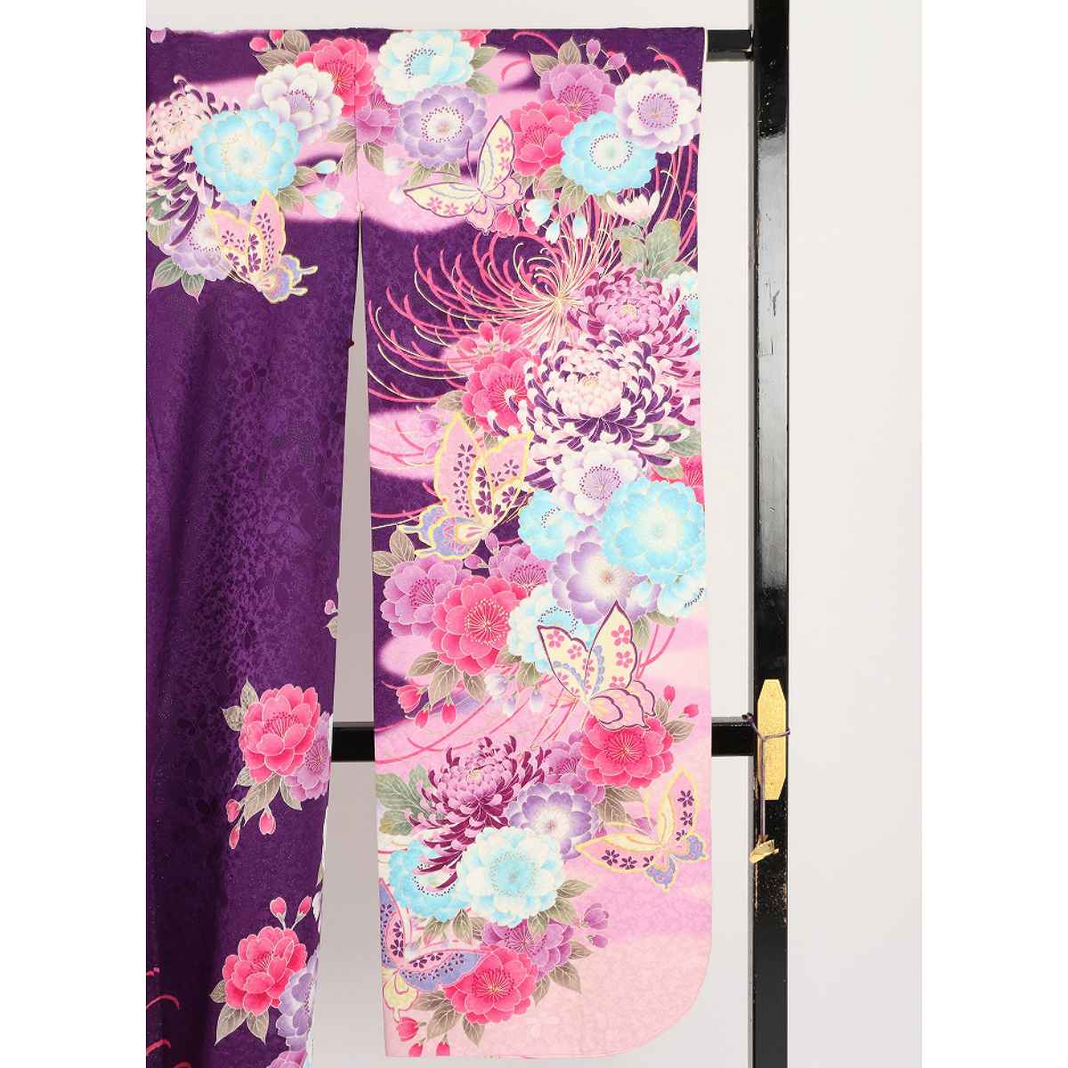 振袖 レンタル 紫 【Mサイズ 紫時ラメ乱菊桜蝶 スザンヌ】 振袖
