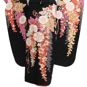 振袖 レンタル 黒 【Mサイズ 黒ラメ和柄桜蝶 スザンヌ】 振袖 レンタル 成人式 シンプル 結婚式 レトロ かっこいい 【レンタル】 大正ロマン 振袖