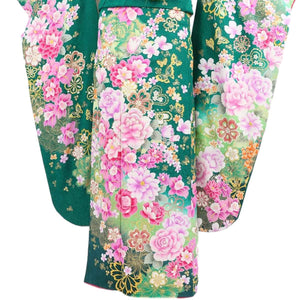 振袖 レンタル 緑 【Mサイズ 濃緑花ポエム小蝶】 振袖 レンタル 成人式 シンプル 1か月 振袖レンタル フルセット 結婚式  【レンタル】 大正ロマン 振袖