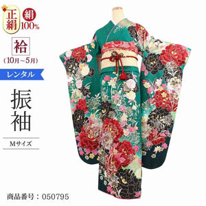 振袖 レンタル 緑 【Mサイズ 濃緑黒ラメ蝶花絢爛】 振袖 レンタル 成人式 シンプル 1か月 振袖レンタル フルセット 結婚式  【レンタル】 大正ロマン 振袖