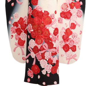 振袖 レンタル 白  【Mサイズ 白黒ラメバラリボン 神田うの】 振袖 レンタル 成人式 シンプル 1か月 振袖レンタル フルセット 結婚式  【レンタル】 大正ロマン 振袖