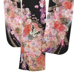 振袖 レンタル 黒 【Mサイズ 黒ラメ孔雀のし蝶】 振袖 レンタル 成人式 シンプル 1か月 振袖レンタル フルセット 結婚式  【レンタル】 大正ロマン 振袖