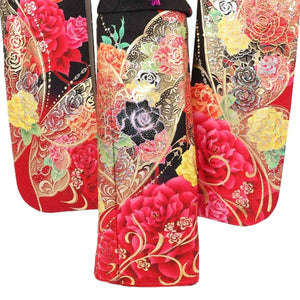 振袖 レンタル 黒 【Mサイズ 黒ラメスパンバラ箔蝶】 振袖 レンタル 成人式 シンプル 1か月 振袖レンタル フルセット 結婚式  【レンタル】 大正ロマン 振袖