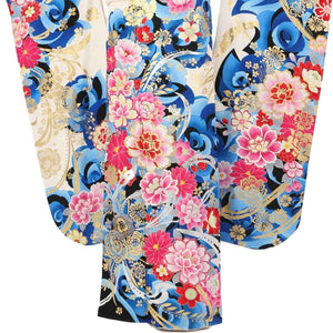 振袖 レンタル 白 【Mサイズ 白地青バラ牡丹】 振袖 レンタル 成人式 シンプル 1か月 振袖レンタル フルセット 結婚式  【レンタル】 大正ロマン 振袖