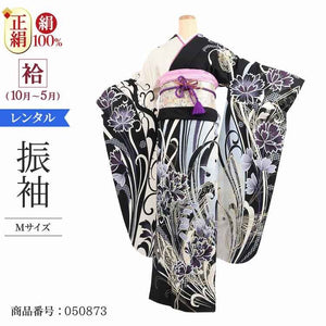 振袖 レンタル 黒 【Mサイズ 黒白ぼかし金蝶】 振袖 レンタル 成人式 シンプル 1か月 振袖レンタル フルセット 結婚式  【レンタル】 大正ロマン 振袖