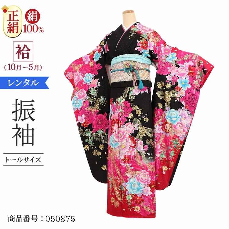 振袖 レンタル 170cm 黒 振袖レンタル トールサイズ 【LAサイズ 黒ワイン金箔リボン蝶】 振袖 レンタル 成人式 シンプル 1か月 振袖レンタル フルセット 結婚式  【レンタル】 大正ロマン 振袖