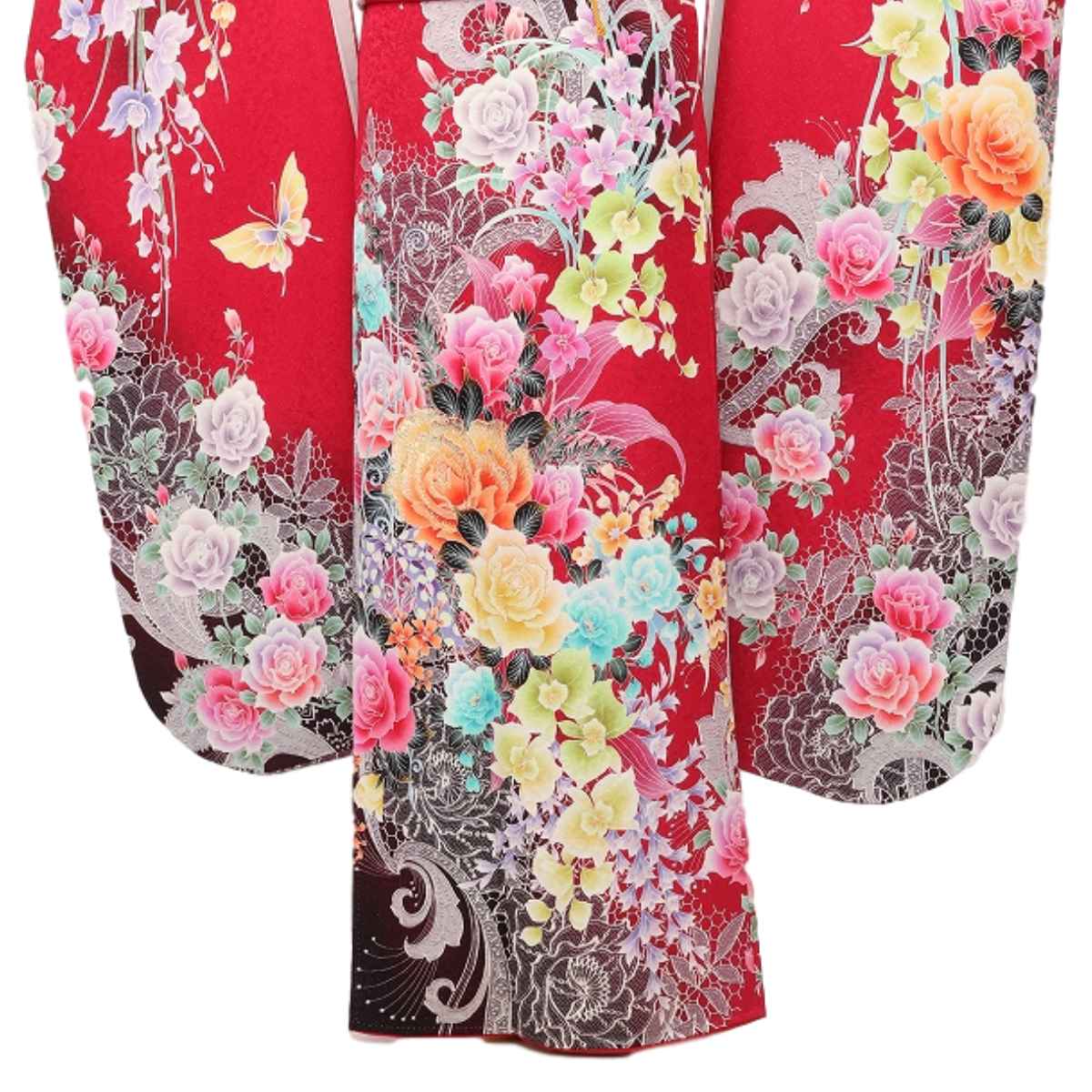 振袖 レンタル 成人式 セット 20点フルセット「白地に赤ぼかしピンク赤刺繍