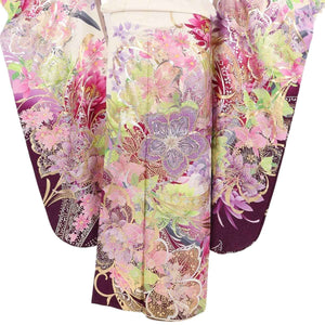 振袖 レンタル 白  【Mサイズ 白ヒワ紫スパン花】 振袖 レンタル 成人式 シンプル 1か月 振袖レンタル フルセット 結婚式  【レンタル】 大正ロマン 振袖