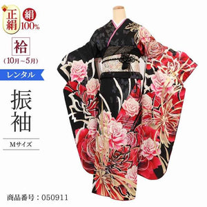 振袖 レンタル 黒 【Mサイズ 黒ラメバラ蝶】 振袖 レンタル 成人式 シンプル 1か月 振袖レンタル フルセット 結婚式  【レンタル】 大正ロマン 振袖