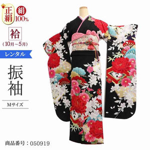 振袖 レンタル 黒 【Mサイズ 黒牡丹華紋 AKB】 振袖 レンタル 成人式 シンプル 1か月 振袖レンタル フルセット 結婚式  【レンタル】 大正ロマン 振袖