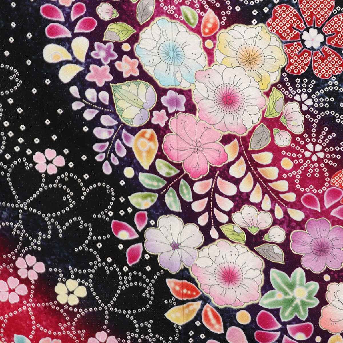 振袖 レンタル 黒 振袖 辻が花 【Mサイズ 黒疋田辻が花】 振袖