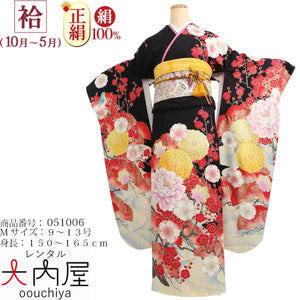 振袖 レンタル 黒 【Mサイズ 黒牡丹に紅梅 菜々緒】 振袖 レンタル 成人式 シンプル 1か月 振袖レンタル フルセット 結婚式  【レンタル】 大正ロマン 振袖