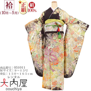 振袖 レンタル 茶  【Mサイズ 茶ラメスパンリボン】 振袖 レンタル 成人式 シンプル 1か月 振袖レンタル フルセット 結婚式  【レンタル】 大正ロマン 振袖