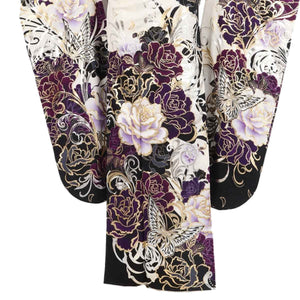 振袖 レンタル 白  【Mサイズ 白地黒紫バラ蝶】 振袖 レンタル 成人式 シンプル 1か月 振袖レンタル フルセット 結婚式  【レンタル】 大正ロマン 振袖