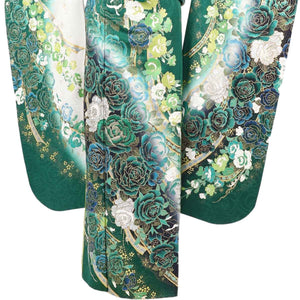 振袖 レンタル 緑 【Mサイズ 緑バラのし 桂由美】 振袖 レンタル 成人式 シンプル 1か月 振袖レンタル フルセット 結婚式  【レンタル】 大正ロマン 振袖
