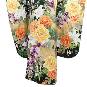 振袖 レンタル 緑 【Mサイズ 深緑バラ百合 假屋崎省吾】 振袖 レンタル 成人式 シンプル 1か月 振袖レンタル フルセット 結婚式  【レンタル】 大正ロマン 振袖