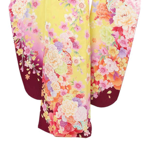 振袖 レンタル 黄色 【Mサイズ 黄紫バラ雪輪】 振袖 レンタル 成人式 シンプル 1か月 振袖レンタル フルセット 結婚式  【レンタル】 大正ロマン 振袖