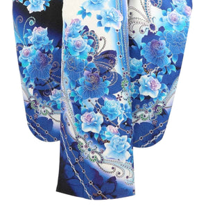 振袖 レンタル 白 【Mサイズ 白地青バラビーズ】 振袖 レンタル 成人式 シンプル 1か月 振袖レンタル フルセット 結婚式  【レンタル】 大正ロマン 振袖