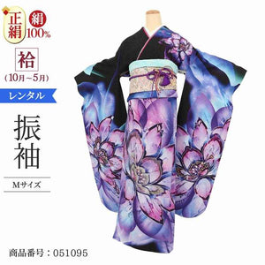 振袖 レンタル 黒 【Mサイズ 黒ラメ洋花スワロフスキー】 振袖 レンタル 成人式 シンプル 1か月 振袖レンタル フルセット 結婚式  【レンタル】 大正ロマン 振袖