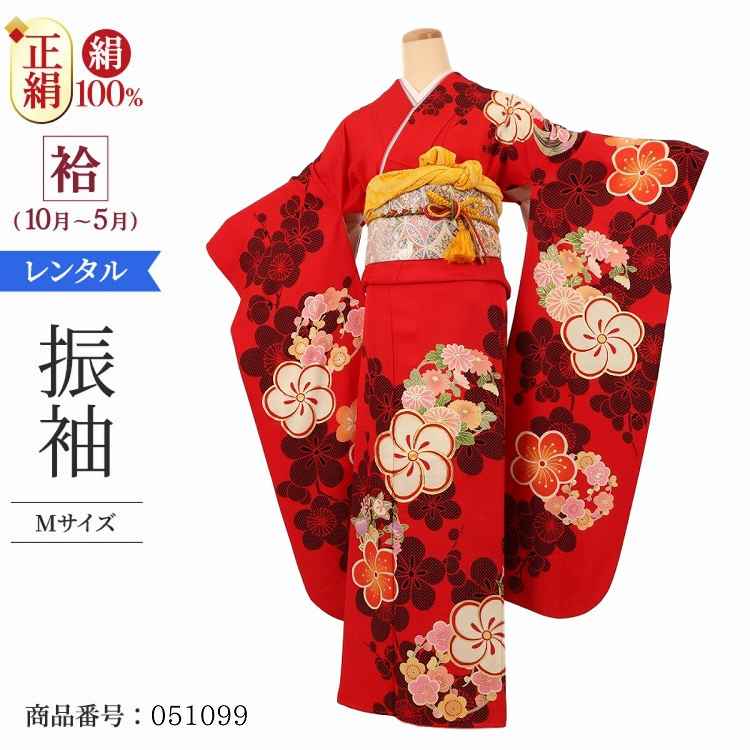振袖 レンタル 赤 【Mサイズ 赤黒梅疋田】 振袖 レンタル 成人式 シンプル 結婚式 レトロ かっこいい 【レンタル】 大正ロマン 振袖 レンタル