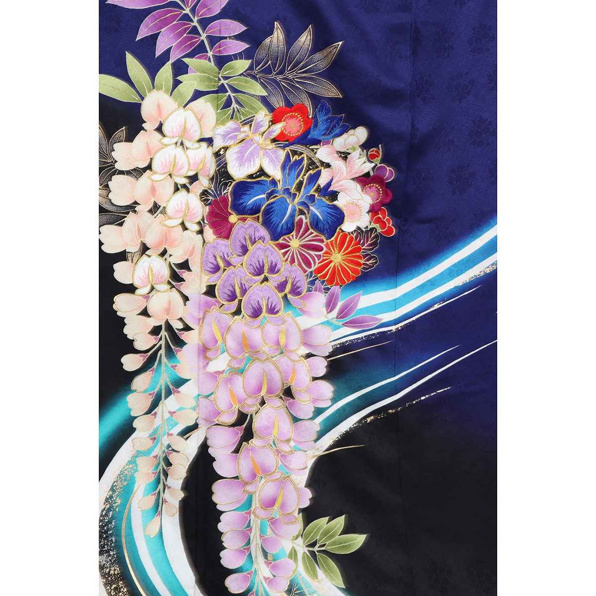 帯（振袖用）　薄青色　花と流水 帯（振袖用） 薄青色 花と流水