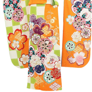 振袖 レンタル 黄色 【Mサイズ オレンジヒワ市松桜】 振袖 レンタル 成人式 シンプル 結婚式 レトロ かっこいい 【レンタル】 大正ロマン 振袖 レンタル