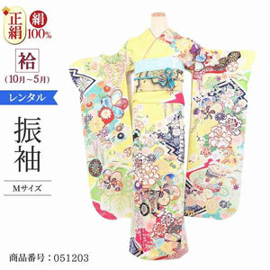 振袖 レンタル 黄色 【Mサイズ 黄御所車に捻り梅 横田真悠】 振袖 レンタル 成人式 シンプル 結婚式 レトロ かっこいい 【レンタル】 大正ロマン 振袖 レンタル
