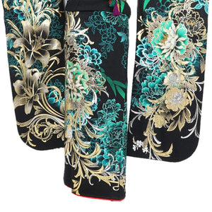 振袖 レンタル 黒 振袖 大きいサイズ ぽっちゃり 【Lサイズ 黒ラメモダン牡丹 SACRA】 振袖 レンタル 成人式 シンプル 結婚式 レトロ かっこいい 【レンタル】 大正ロマン 振袖 レンタル