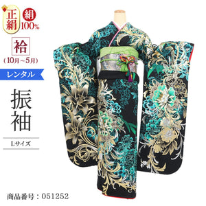 振袖 レンタル 黒 振袖 大きいサイズ ぽっちゃり 【Lサイズ 黒ラメモダン牡丹 SACRA】 振袖 レンタル 成人式 シンプル 結婚式 レトロ かっこいい 【レンタル】 大正ロマン 振袖 レンタル