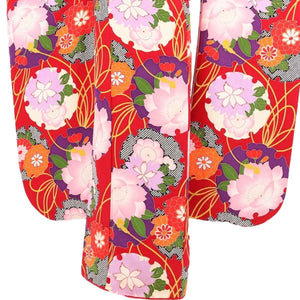 振袖 レンタル 赤 【Mサイズ 赤疋田雪輪紐 小紋】 振袖 レンタル 成人式 シンプル 結婚式 レトロ かっこいい 【レンタル】 大正ロマン 振袖 レンタル