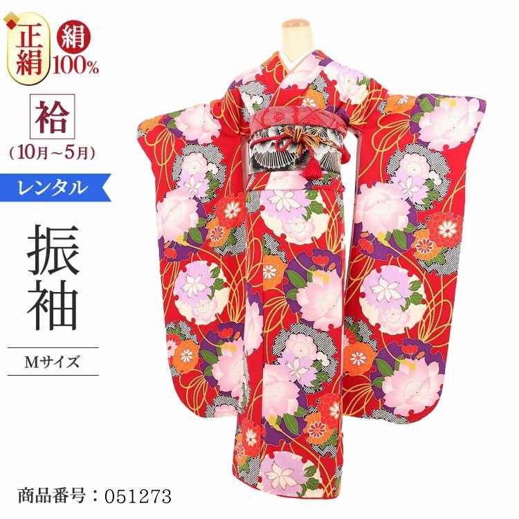振袖 レンタル 赤 【Mサイズ 赤疋田雪輪紐 小紋】 振袖 レンタル 成人式 シンプル 結婚式 レトロ かっこいい 【レンタル】 大正ロマン 振袖 レンタル