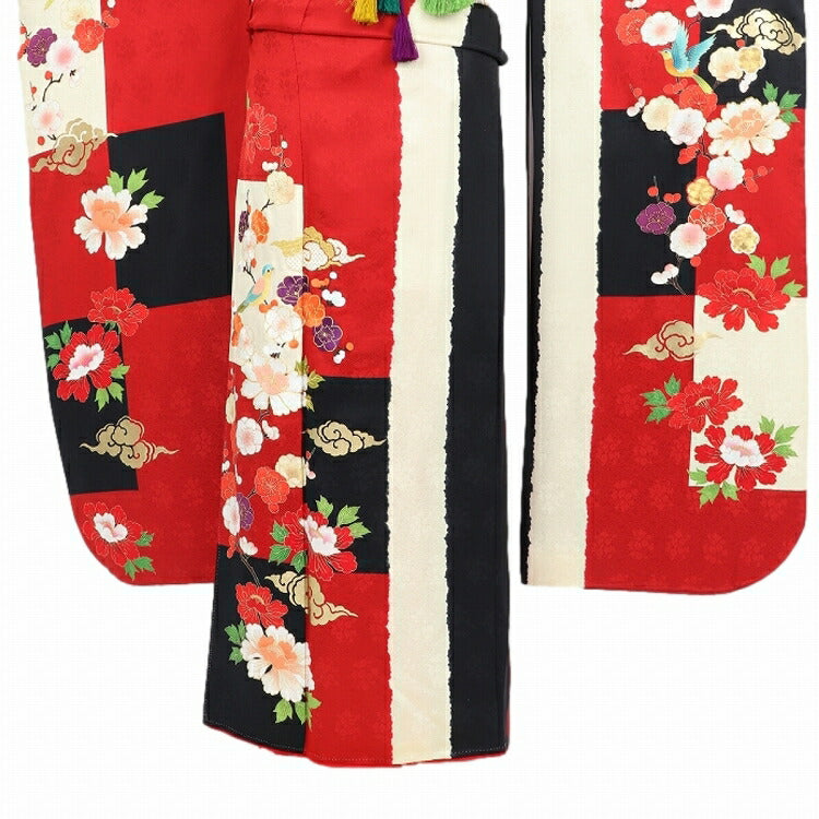 振袖 レンタル 赤 【赤黒縦縞刺繍鳥】 振袖 レンタル 成人式