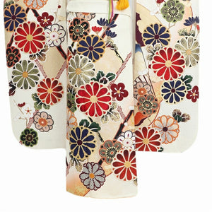 振袖 レンタル 白 【オフ白菊に扇 N-spice】 振袖 レンタル 成人式 シンプル 結婚式 レトロ かっこいい 【レンタル】 大正ロマン 振袖 レンタル