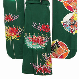 振袖 レンタル 緑 【緑彼岸花 N-spice】 振袖 レンタル 成人式 シンプル 結婚式 レトロ かっこいい 【レンタル】 大正ロマン 振袖 レンタル