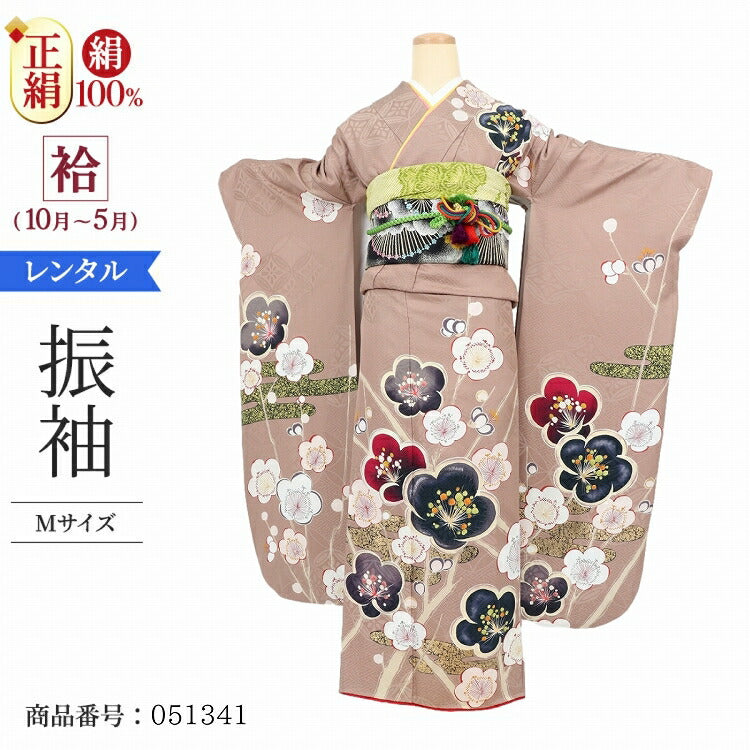 振袖 レンタル 茶 【茶ベージュ梅霞 Vcinqx葵】 振袖 レンタル 成人式 シンプル 結婚式 レトロ かっこいい 【レンタル】 大正ロマン 振袖 レンタル