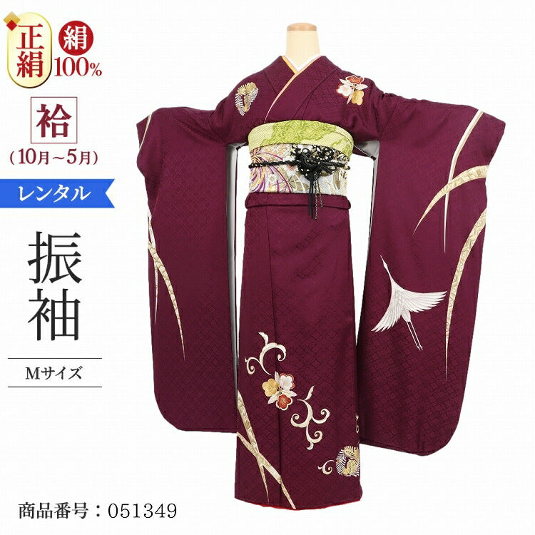 振袖 レンタル 赤 【ワイン梅唐草 Vcinqx葵】 振袖 レンタル 成人式 シンプル 結婚式 レトロ かっこいい 【レンタル】 大正ロマン 振袖 レンタル