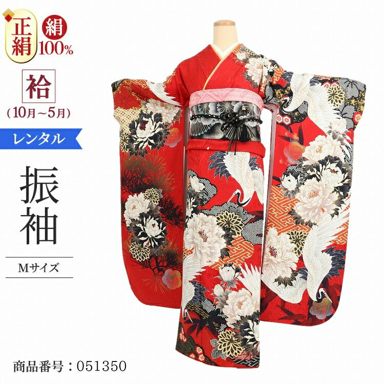 振袖 レンタル 赤 【赤紗綾型鶴牡丹 Vcinqx葵】 振袖 レンタル 成人式 シンプル 結婚式 レトロ かっこいい 【レンタル】 大正ロマン 振袖 レンタル