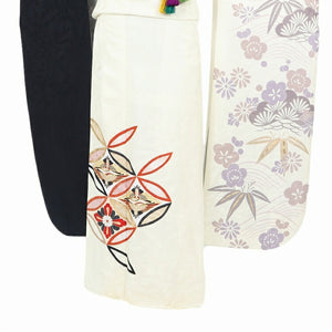 振袖 レンタル 白 【白黒 縦縞七宝松竹梅 N-old&new-2】 振袖 レンタル 成人式 シンプル 結婚式 レトロ かっこいい 【レンタル】 大正ロマン 振袖 レンタル