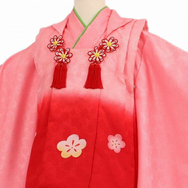 508ag75◎七五三 三歳 女の子 アンティーク着物&被布 レトロ 扇 赤◎ SOUBIEN レンタル 七五三 女の子 3歳 着物 被布 フルセット 赤