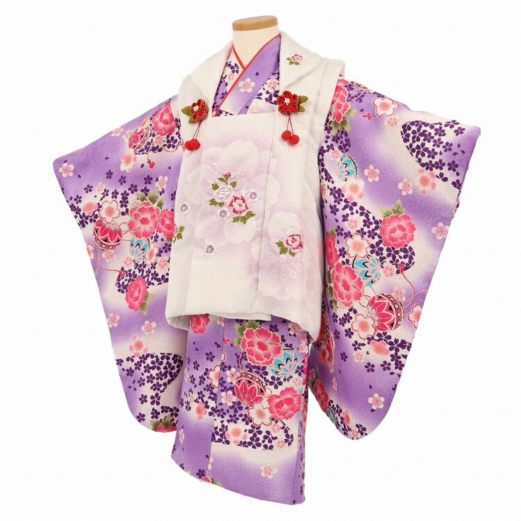 七五三 着物 3歳 ブランド被布セット ぷちぷり 「藤色 桜七宝紫