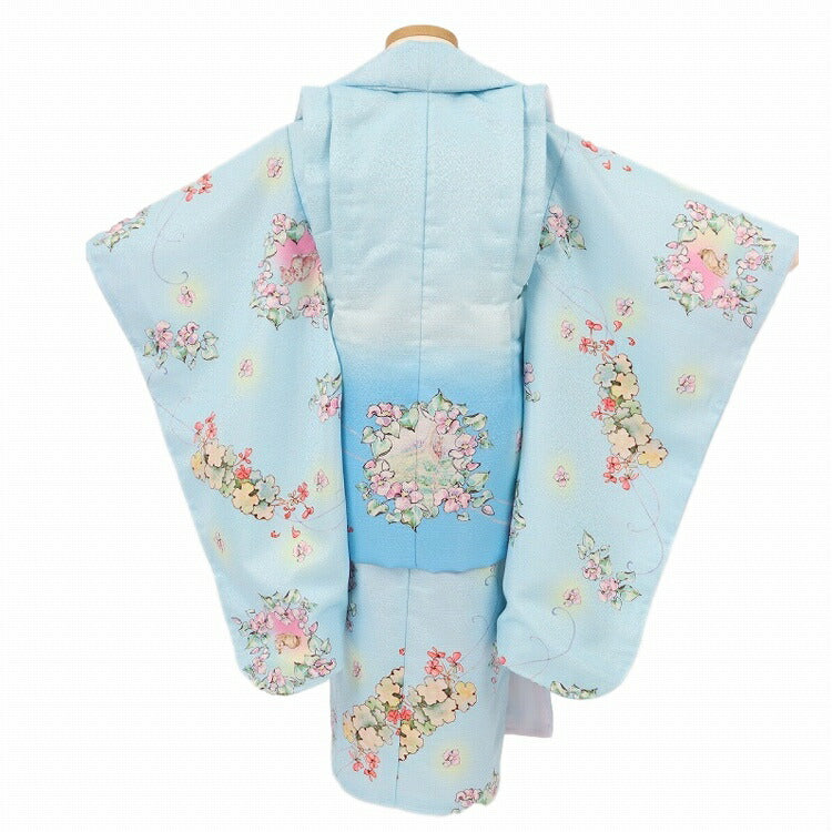 七五三 着物 3歳 レンタル 女の子 【水色ピーターラビット】 七五三 3