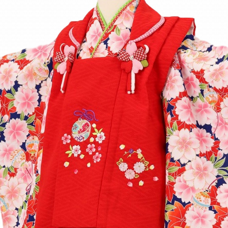 七五三 着物 3歳 レンタル 女の子 【赤被布紺桜紅葉鈴紐