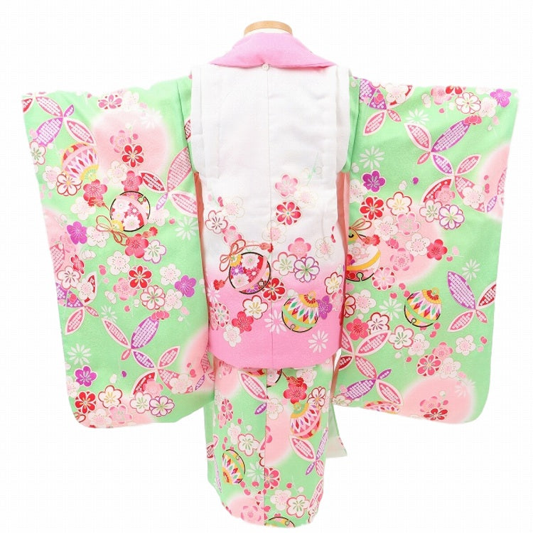 七五三 着物 3歳 レンタル 女の子 【ヒワ桜御所車】 七五三 3歳