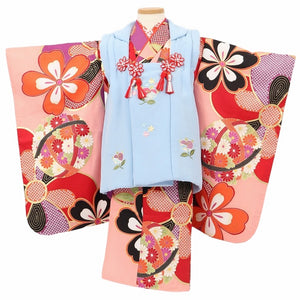 七五三 着物 3歳 レンタル 女の子  【水色時疋田手鞠】 七五三 3歳 アンティーク レトロ モダン 753 女 女子 被布 【レンタル】 七五三 着物 3歳 小さめ 肩上げ 腰上げ 無料 三歳 3才