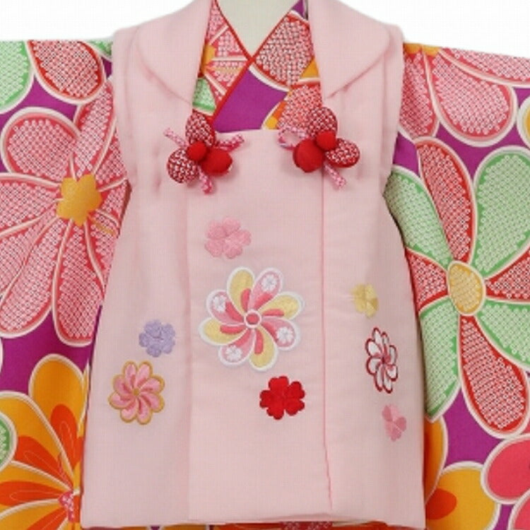 409ag6◎七五三 三歳 女児 着物&被布&長襦袢 アンティーク 花梅◎ レンタル】七五三着物 3歳女の子 被布セット 和風館 コード刺繍