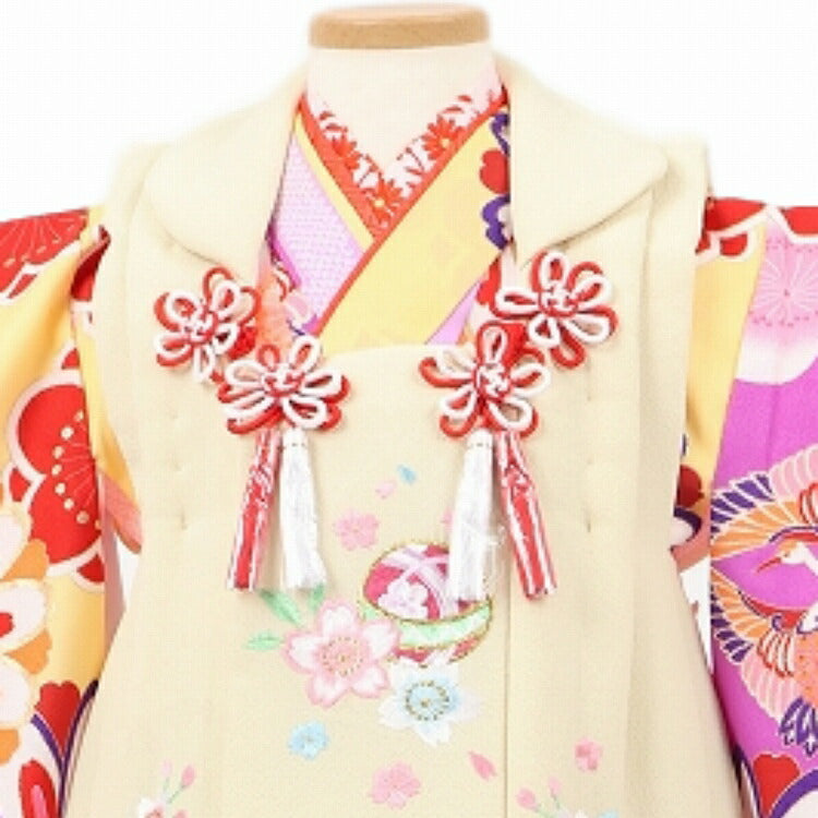 七五三 着物 3歳 レンタル 女の子 【薄黄クリーム亀甲桜 七五三 着物 3歳 レンタル 女の子 【薄黄クリーム亀甲桜