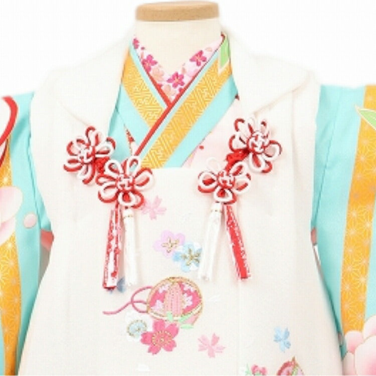七五三 着物 3歳 レンタル 女の子 【白ミントグリーン桜縞】 七五三 3