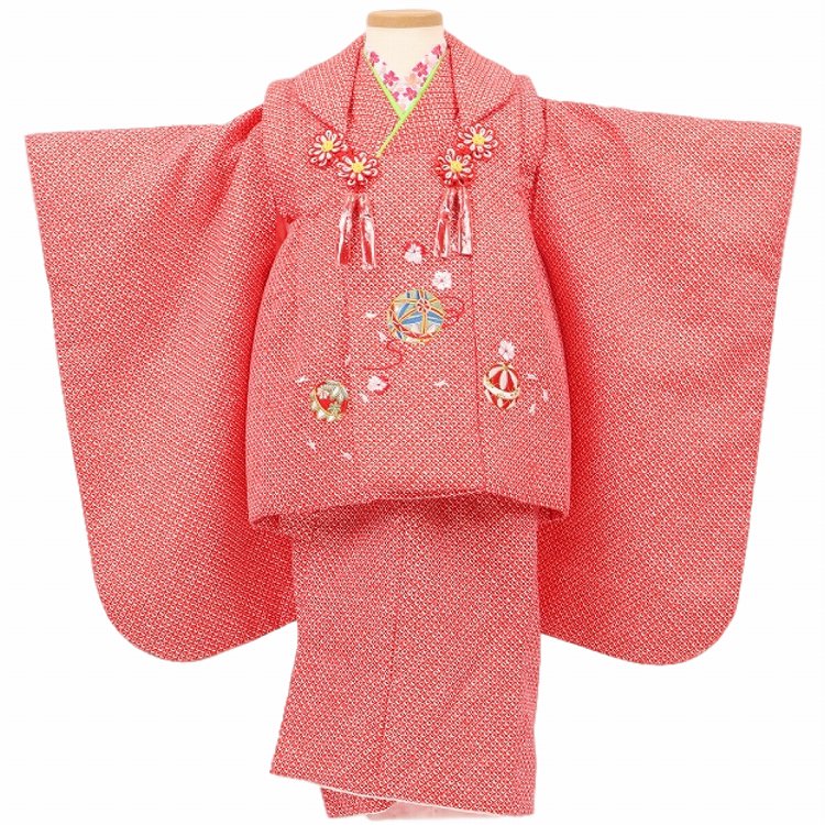 七五三 着物 3歳 レンタル 女の子 【赤疋田手鞠桜】 七五三 3歳